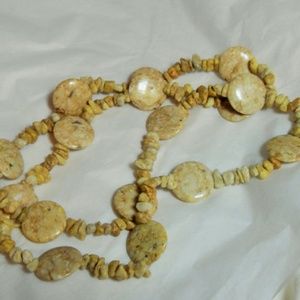 Long Brown Agate necklace, Boho Cream color bead